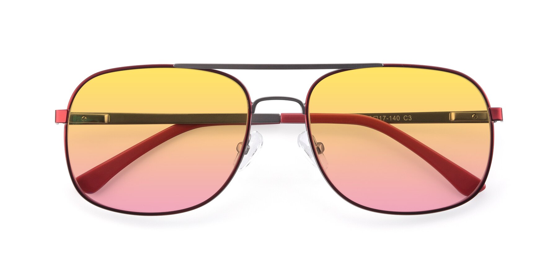 Folded Front of 9487 in Wine-Silver with Yellow / Pink Gradient Lenses