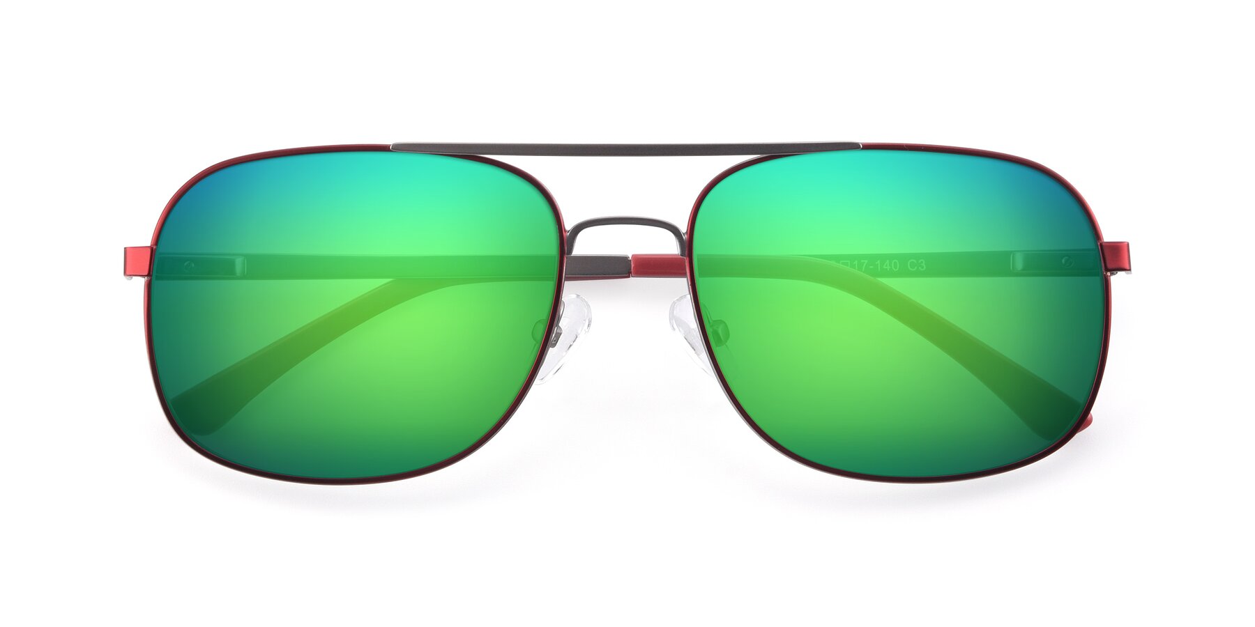Folded Front of 9487 in Wine-Silver with Green Mirrored Lenses