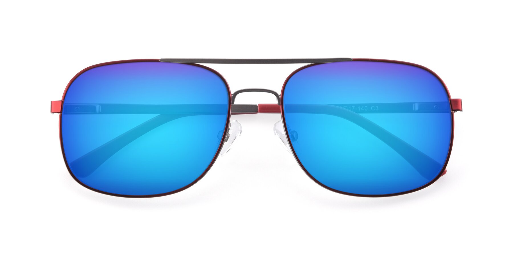 Folded Front of 9487 in Wine-Silver with Blue Mirrored Lenses