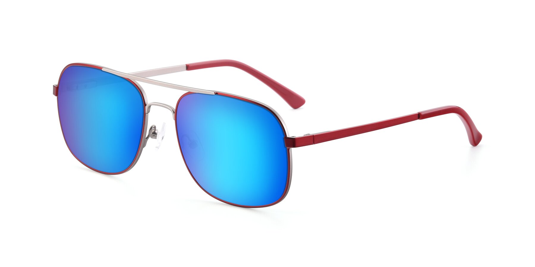 Angle of 9487 in Wine-Silver with Blue Mirrored Lenses