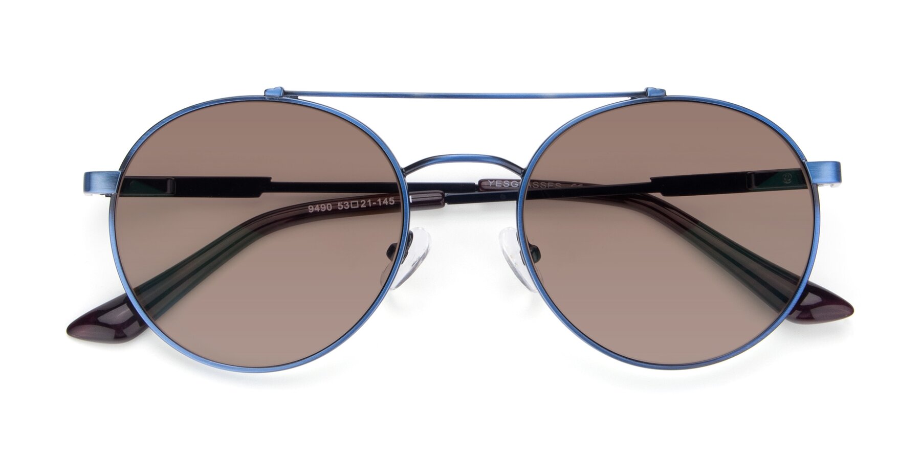 Folded Front of 9490 in Antique Blue with Medium Brown Tinted Lenses