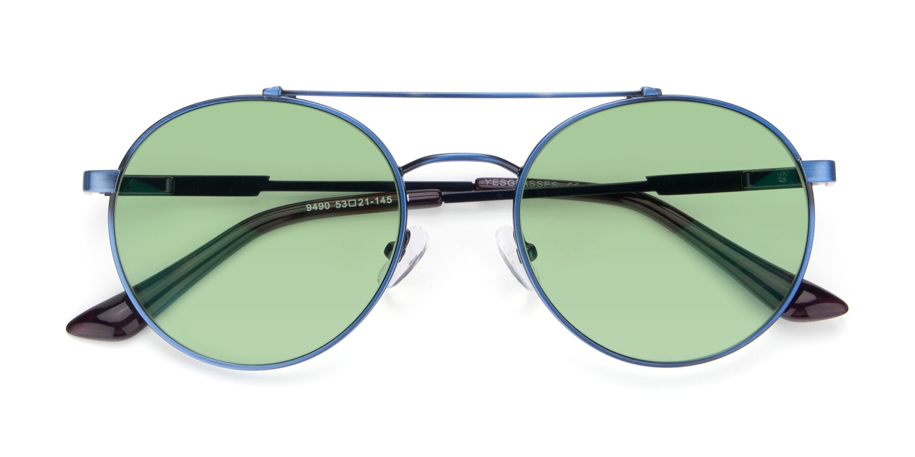 Folded Front of 9490 in Antique Blue with Medium Green Tinted Lenses