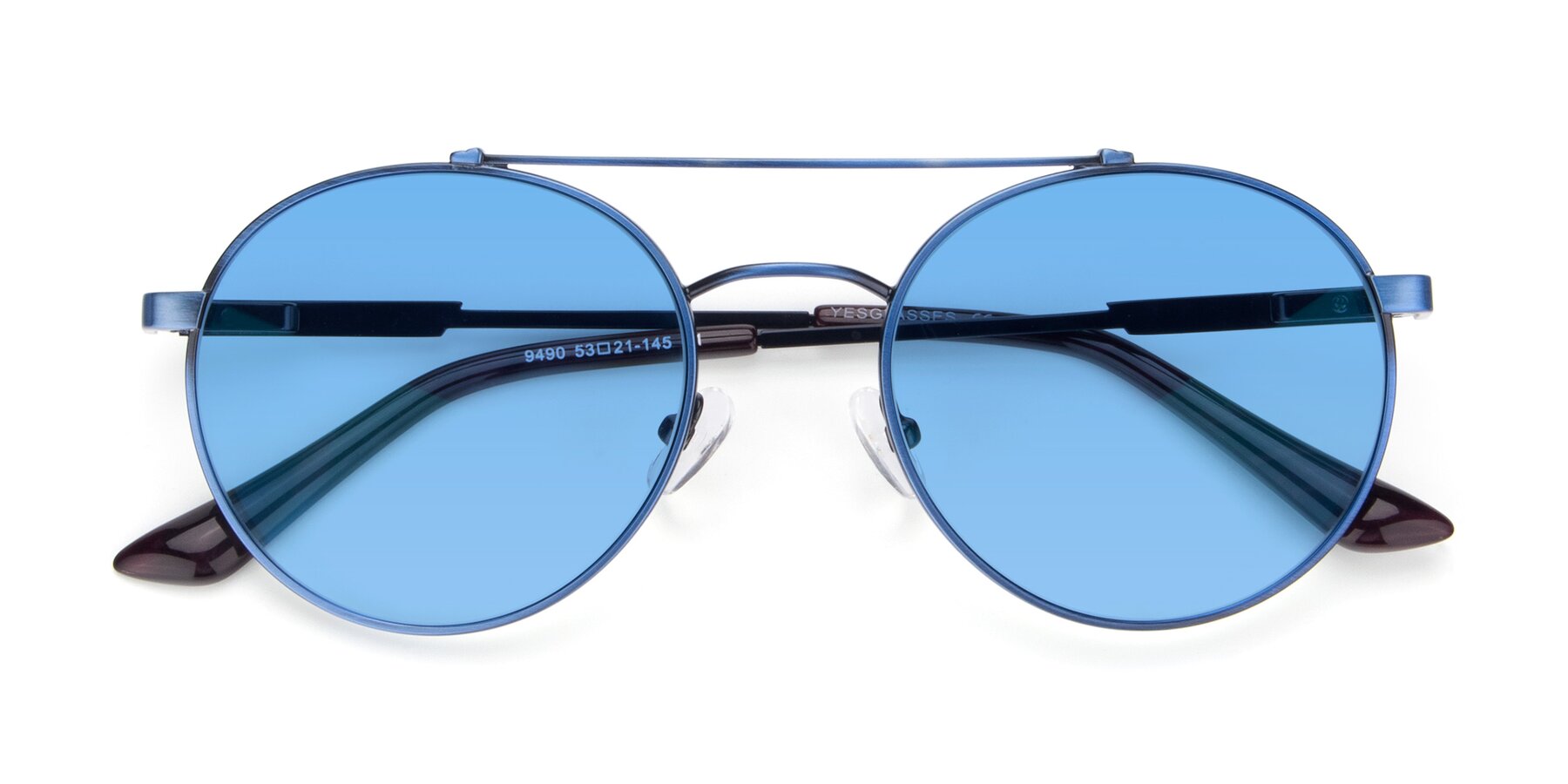 Folded Front of 9490 in Antique Blue with Medium Blue Tinted Lenses
