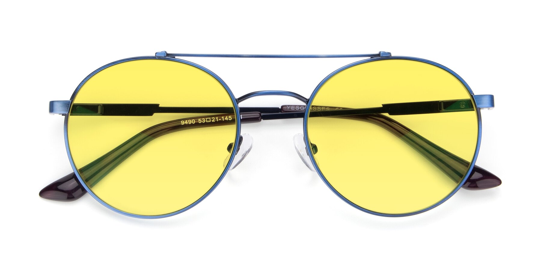 Folded Front of 9490 in Antique Blue with Medium Yellow Tinted Lenses