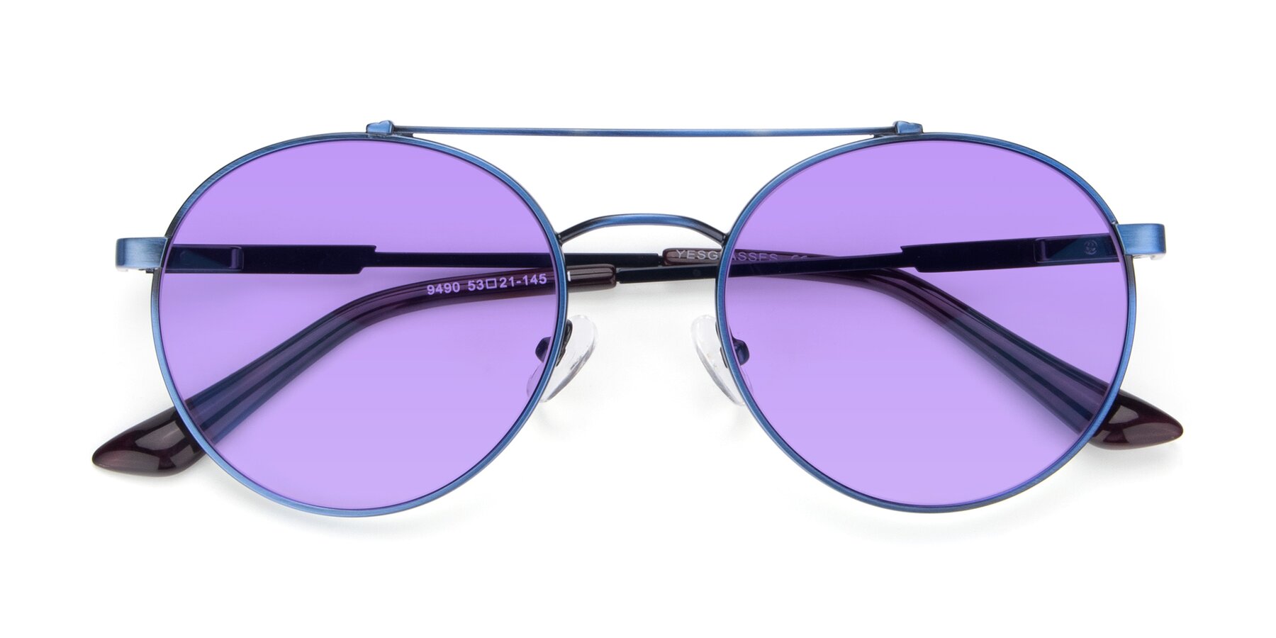 Folded Front of 9490 in Antique Blue with Medium Purple Tinted Lenses