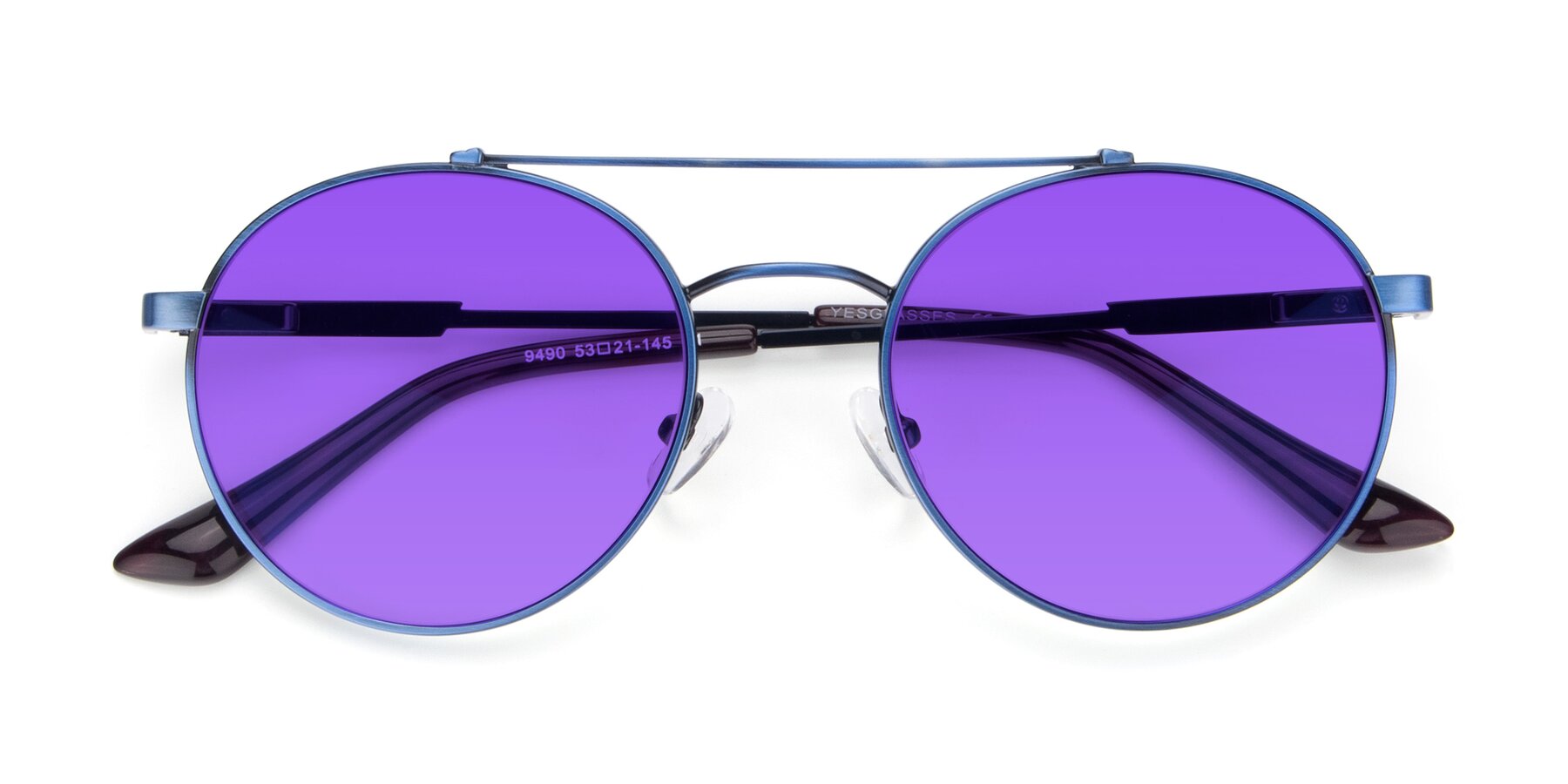 Folded Front of 9490 in Antique Blue with Purple Tinted Lenses