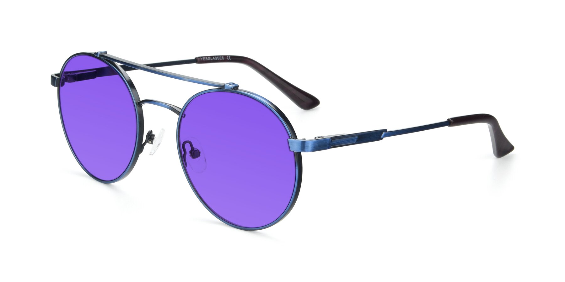 Angle of 9490 in Antique Blue with Purple Tinted Lenses
