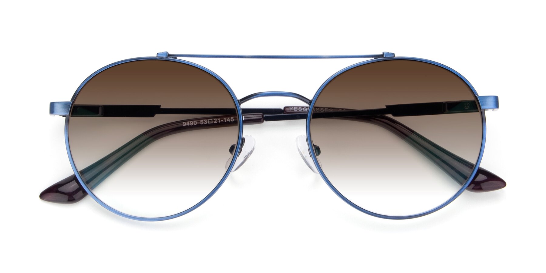 Folded Front of 9490 in Antique Blue with Brown Gradient Lenses