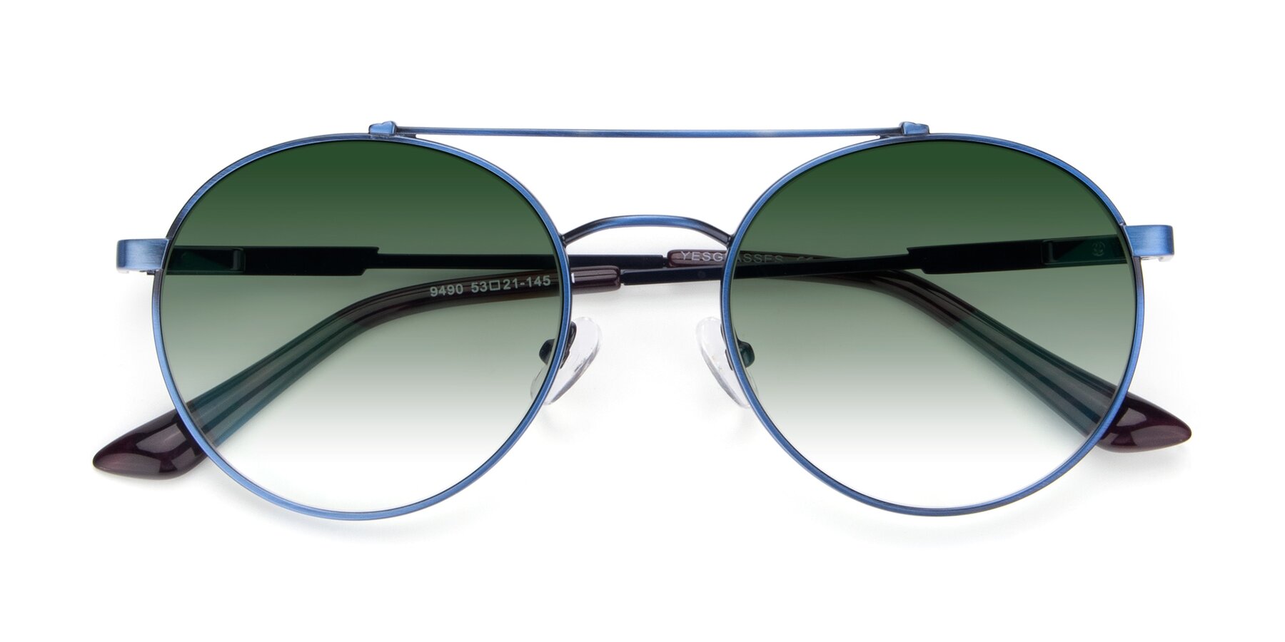 Folded Front of 9490 in Antique Blue with Green Gradient Lenses