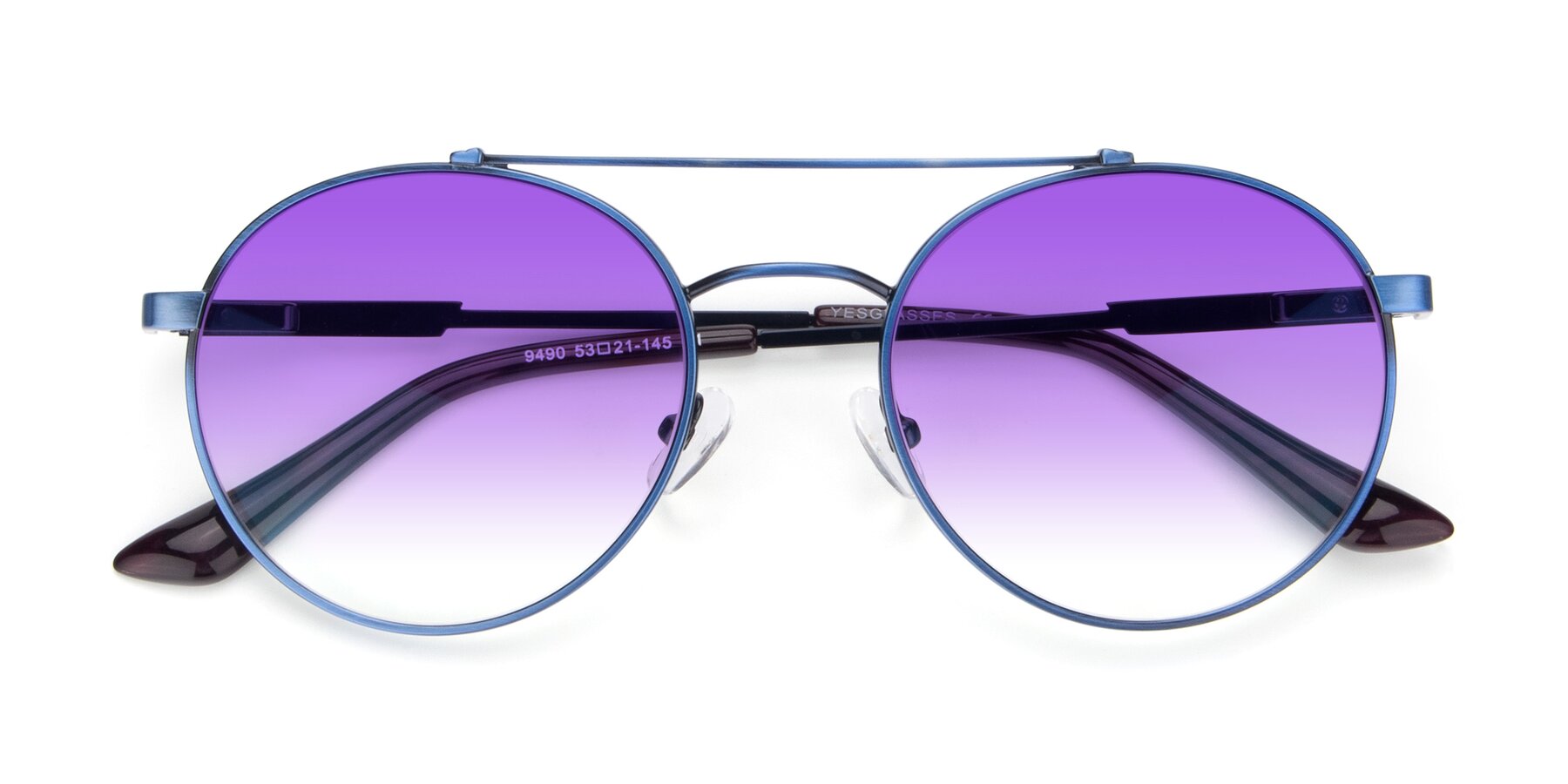 Folded Front of 9490 in Antique Blue with Purple Gradient Lenses