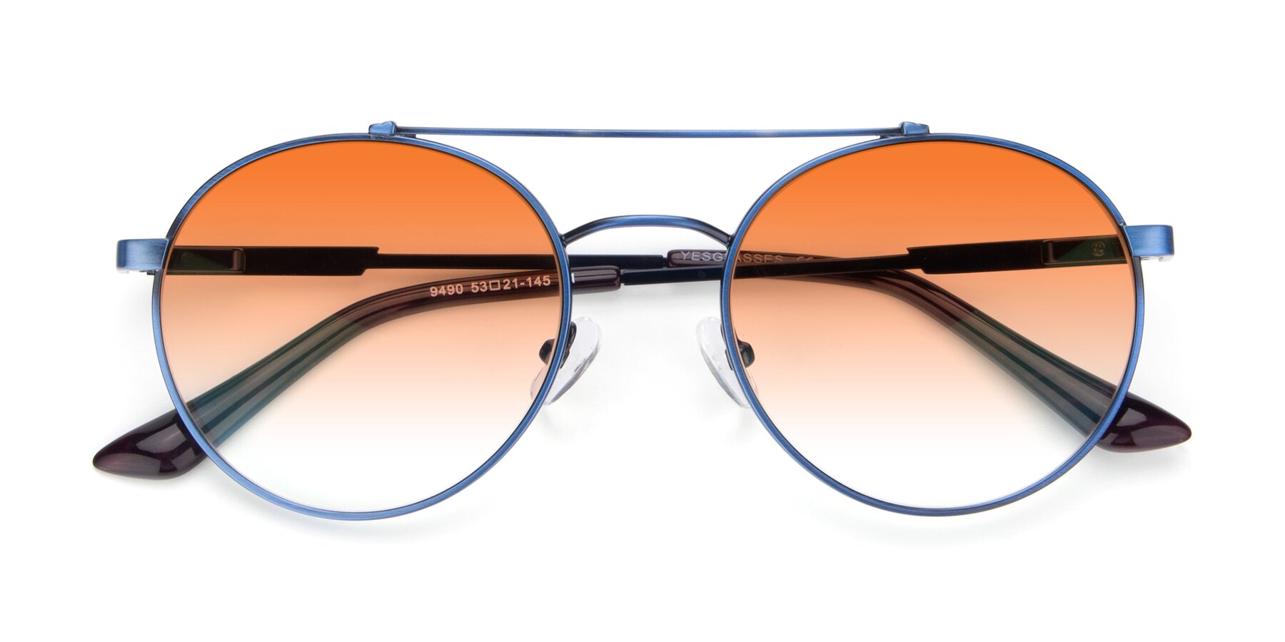 Folded Front of 9490 in Antique Blue with Orange Gradient Lenses