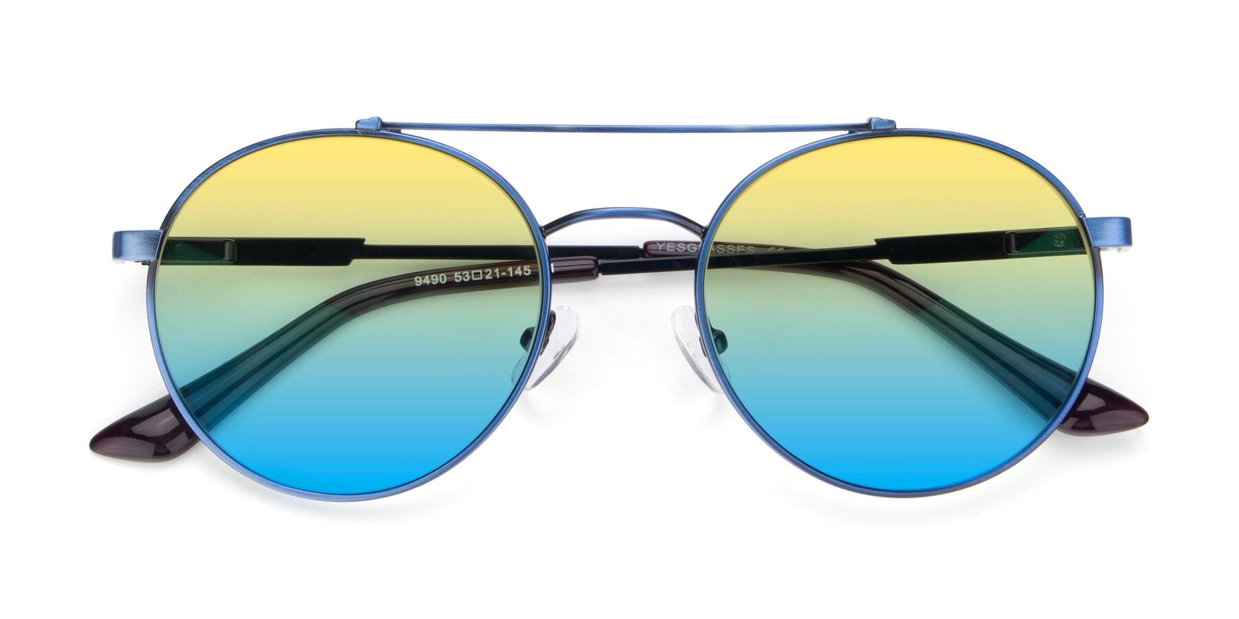 Folded Front of 9490 in Antique Blue with Yellow / Blue Gradient Lenses