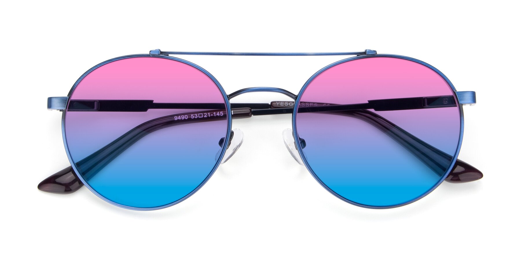 Folded Front of 9490 in Antique Blue with Pink / Blue Gradient Lenses