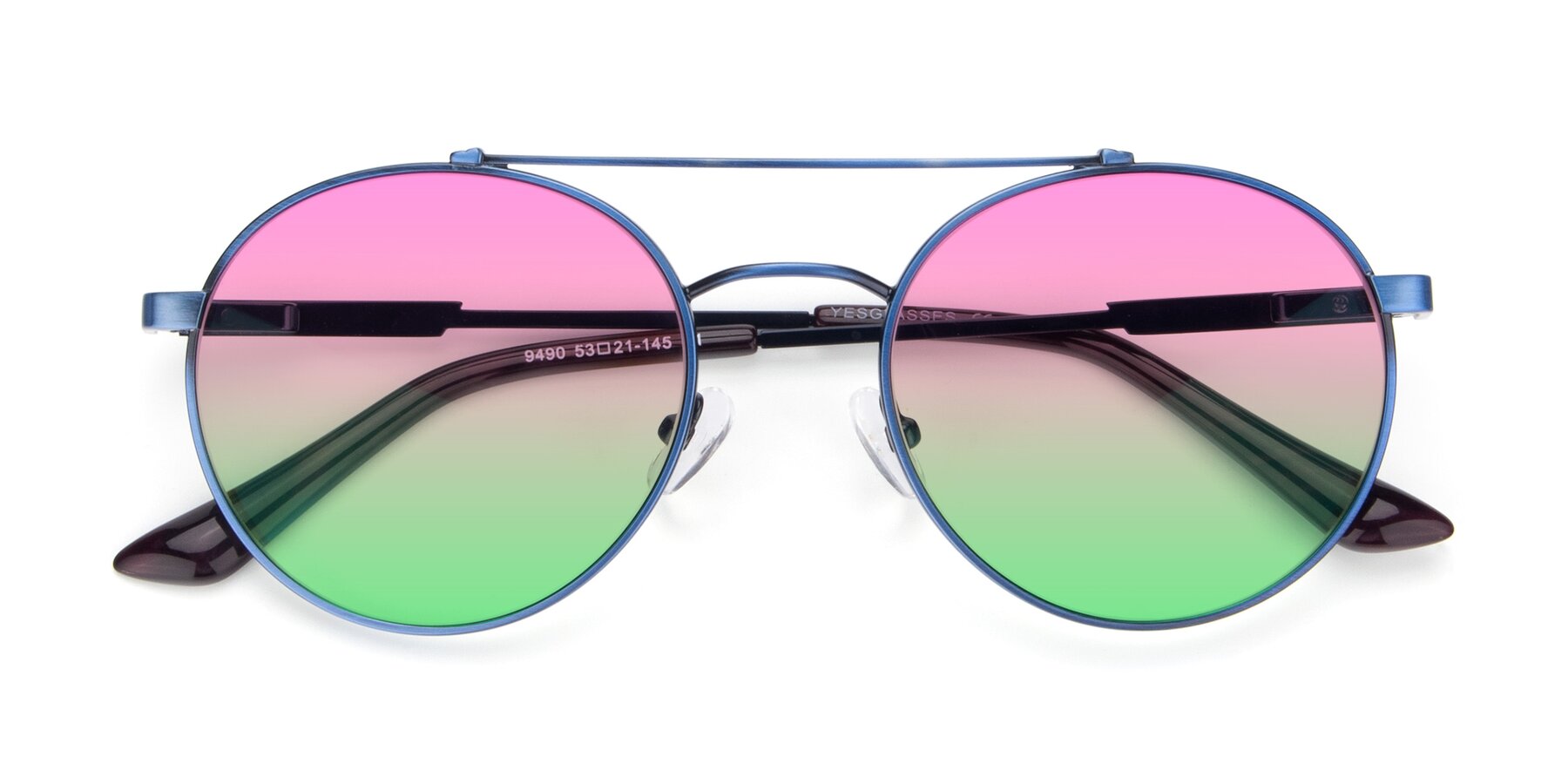 Folded Front of 9490 in Antique Blue with Pink / Green Gradient Lenses