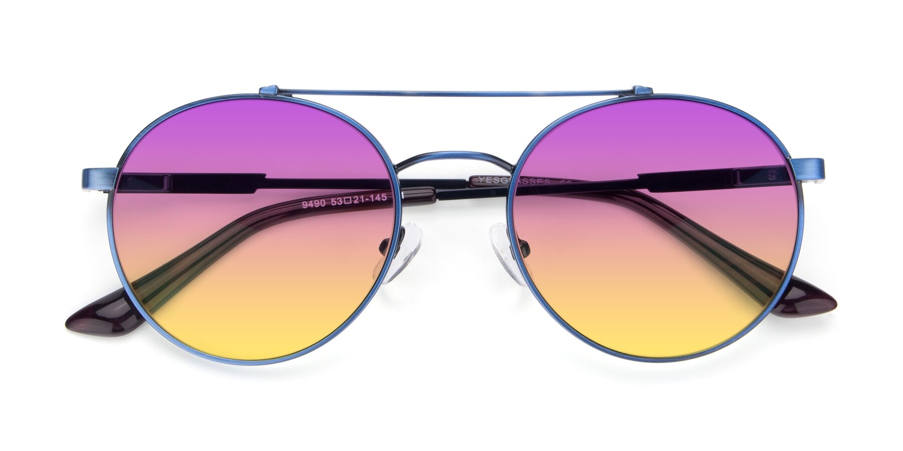 Folded Front of 9490 in Antique Blue with Purple / Yellow Gradient Lenses