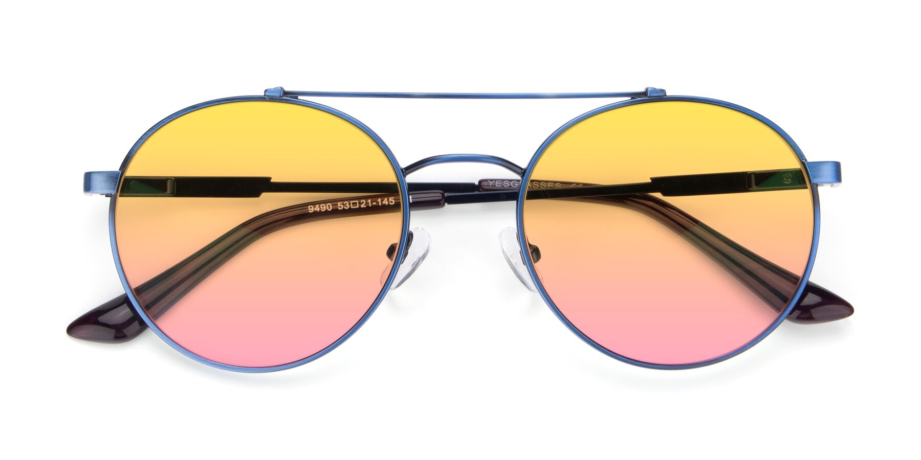 Folded Front of 9490 in Antique Blue with Yellow / Pink Gradient Lenses