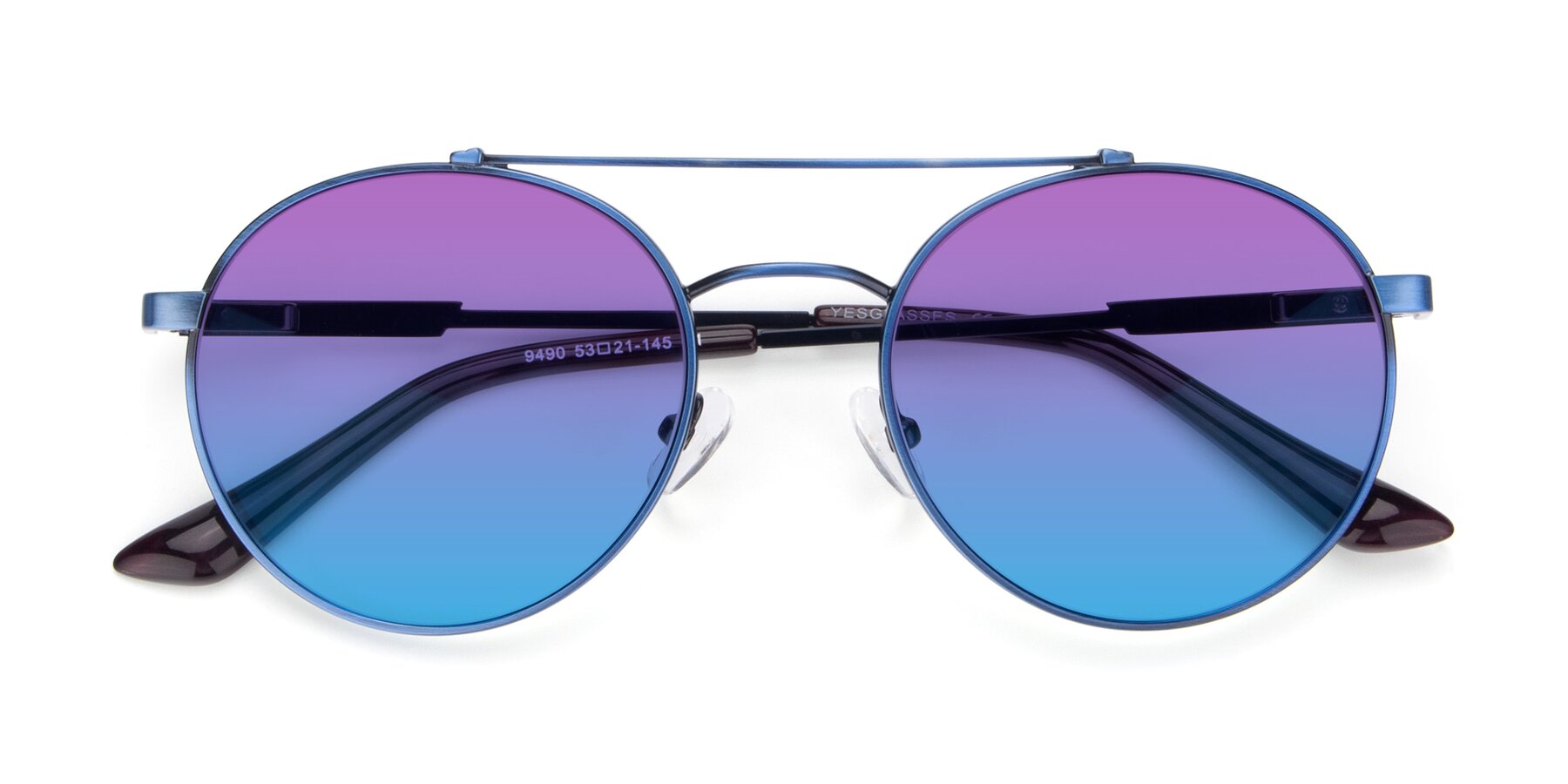 Folded Front of 9490 in Antique Blue with Purple / Blue Gradient Lenses