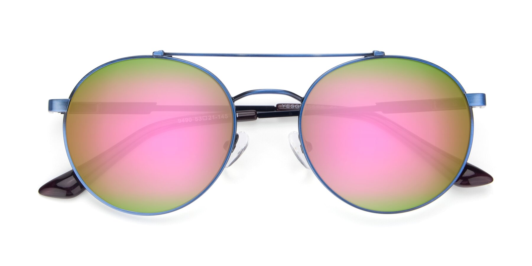 Folded Front of 9490 in Antique Blue with Pink Mirrored Lenses