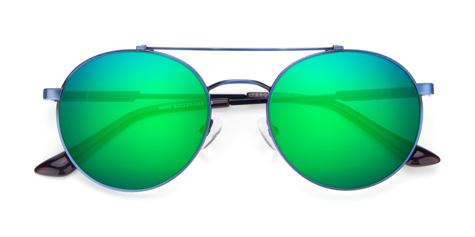 Folded Front of 9490 in Antique Blue with Green Mirrored Lenses