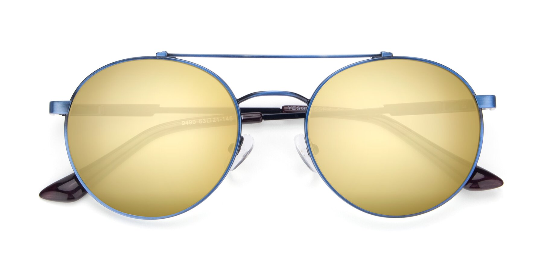 Folded Front of 9490 in Antique Blue with Gold Mirrored Lenses