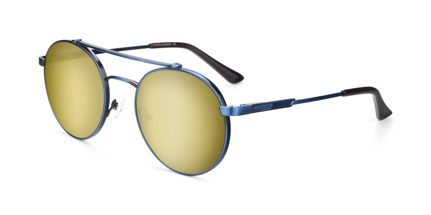 Angle of 9490 in Antique Blue with Gold Mirrored Lenses