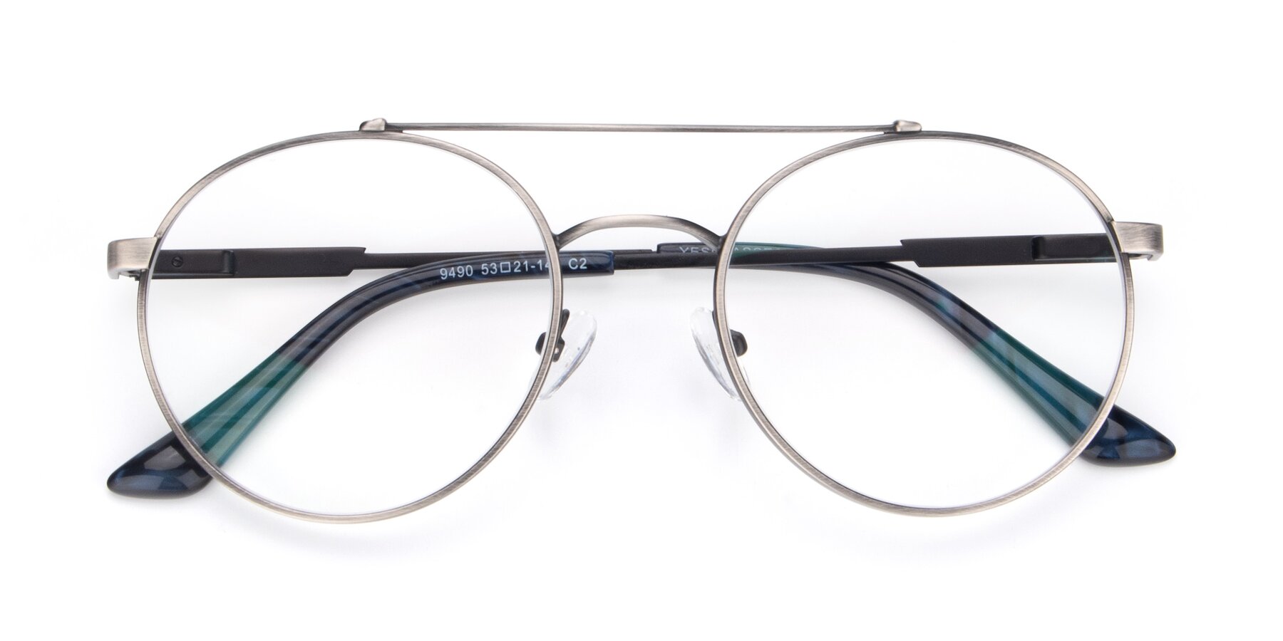 Folded Front of 9490 in Antique Gunmetal with Clear Reading Eyeglass Lenses