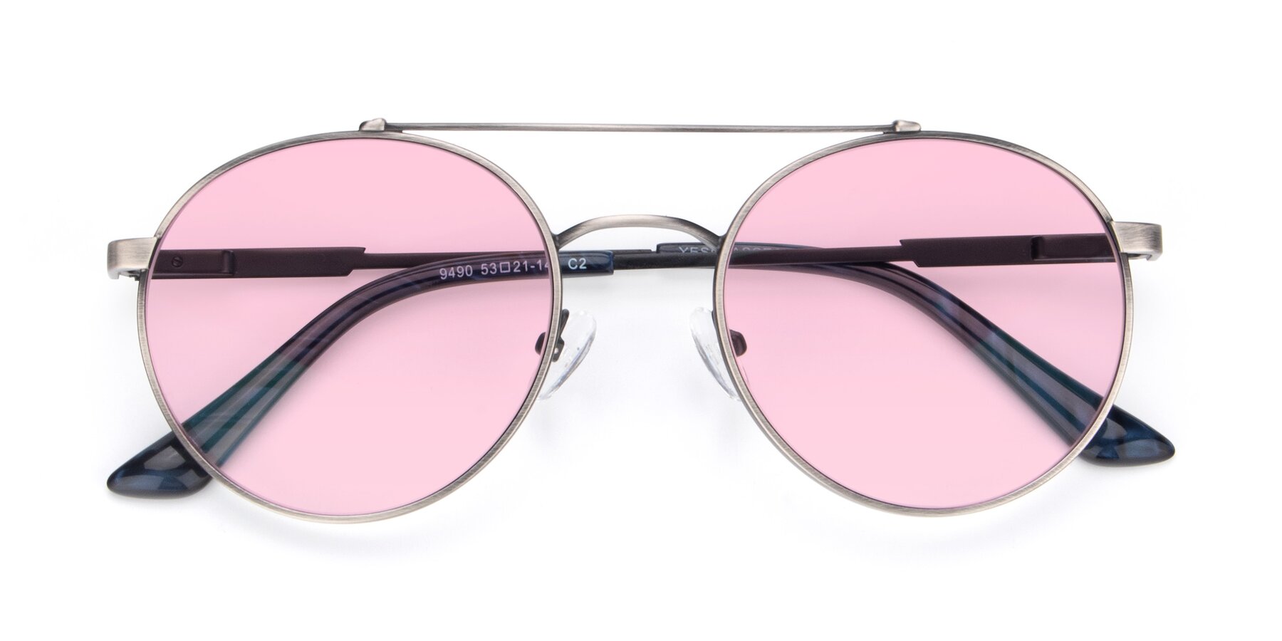 Folded Front of 9490 in Antique Gunmetal with Light Pink Tinted Lenses