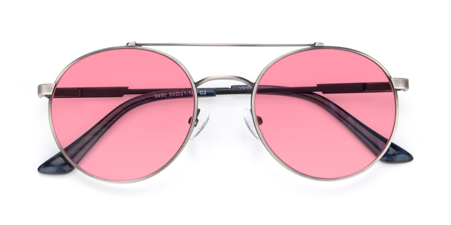 Folded Front of 9490 in Antique Gunmetal with Pink Tinted Lenses