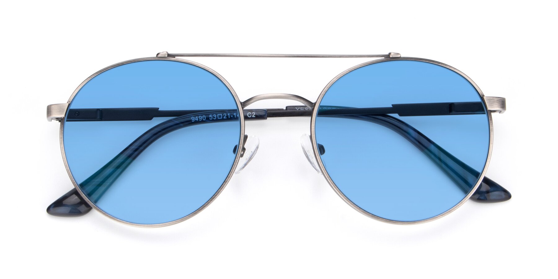 Folded Front of 9490 in Antique Gunmetal with Medium Blue Tinted Lenses