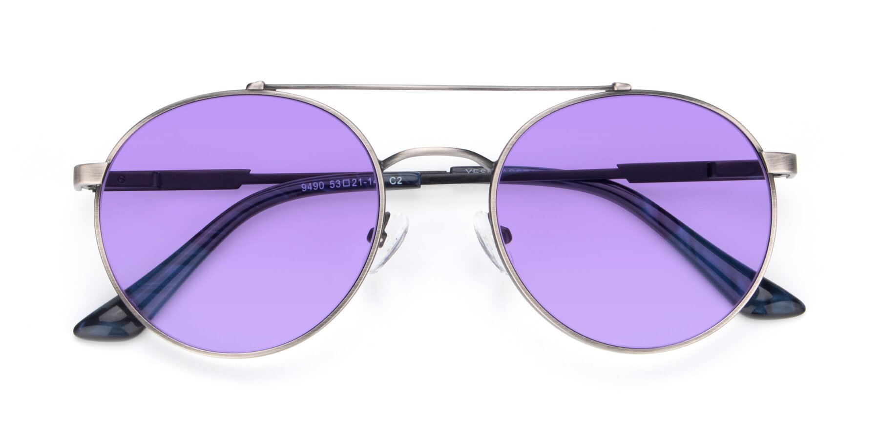 Folded Front of 9490 in Antique Gunmetal with Medium Purple Tinted Lenses