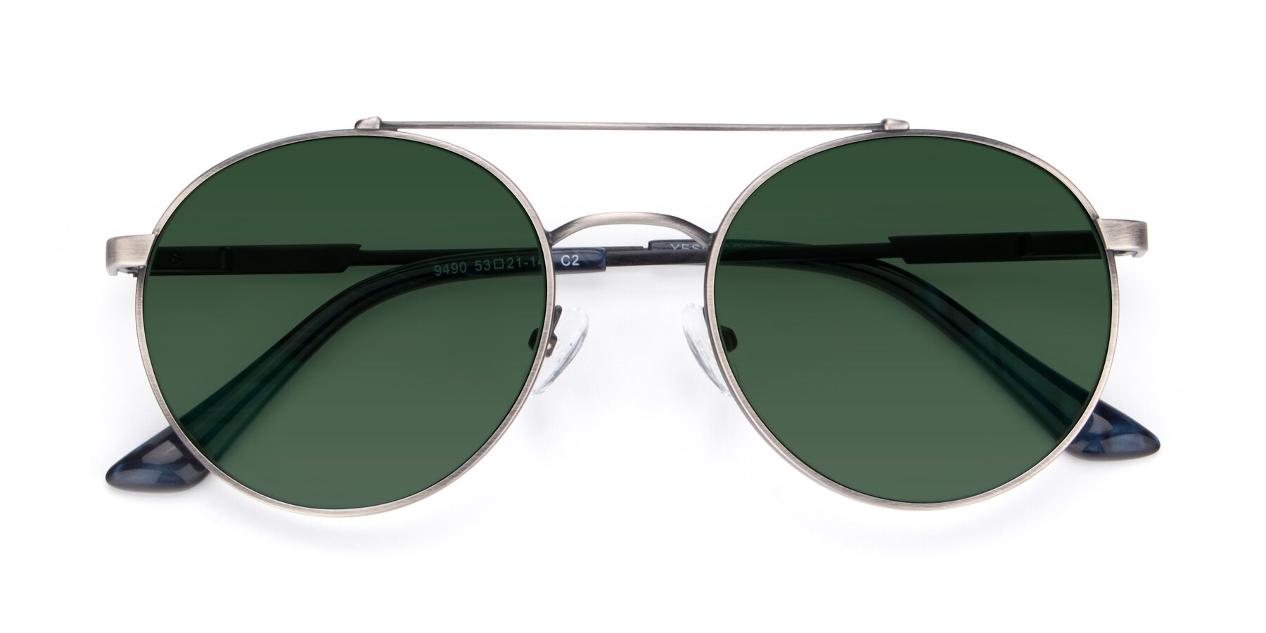 Folded Front of 9490 in Antique Gunmetal with Green Tinted Lenses