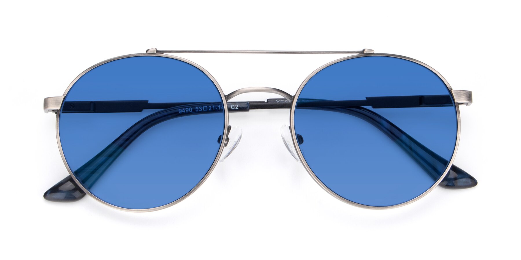 Folded Front of 9490 in Antique Gunmetal with Blue Tinted Lenses