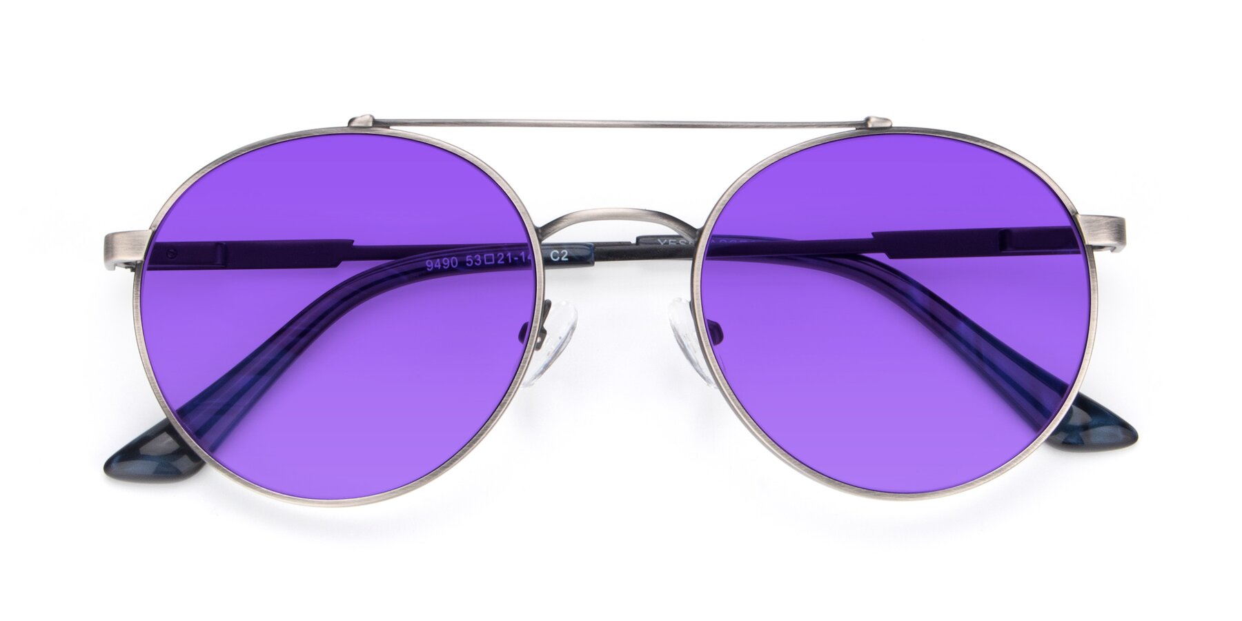 Folded Front of 9490 in Antique Gunmetal with Purple Tinted Lenses