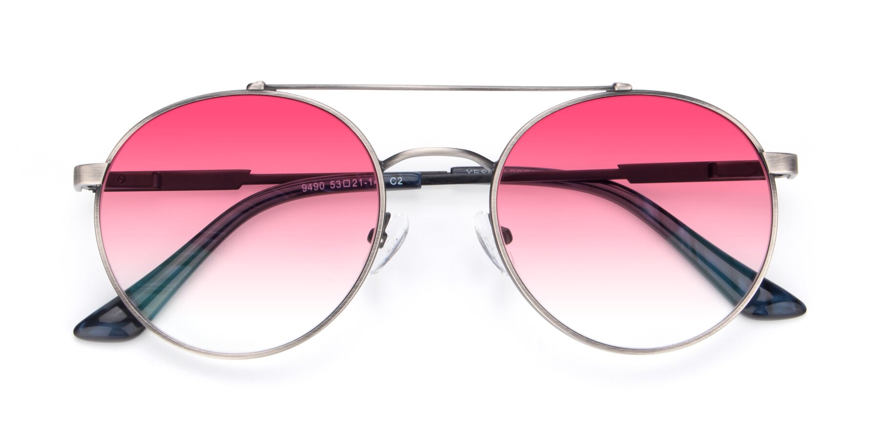 Folded Front of 9490 in Antique Gunmetal with Pink Gradient Lenses