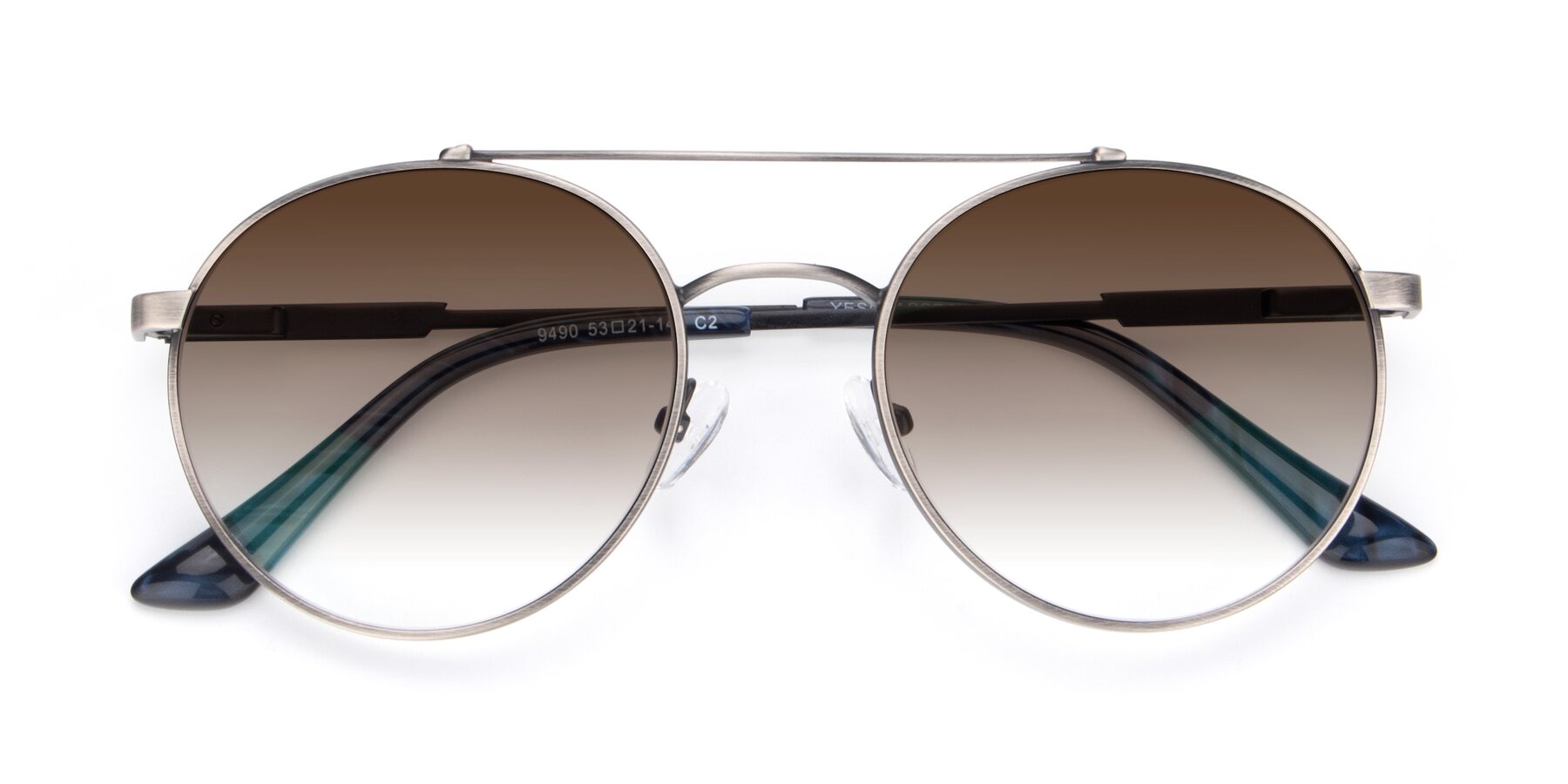 Folded Front of 9490 in Antique Gunmetal with Brown Gradient Lenses