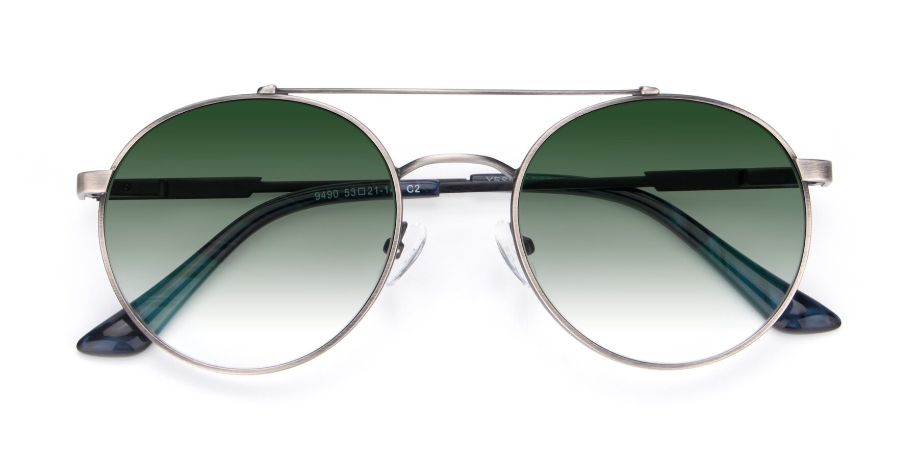 Folded Front of 9490 in Antique Gunmetal with Green Gradient Lenses