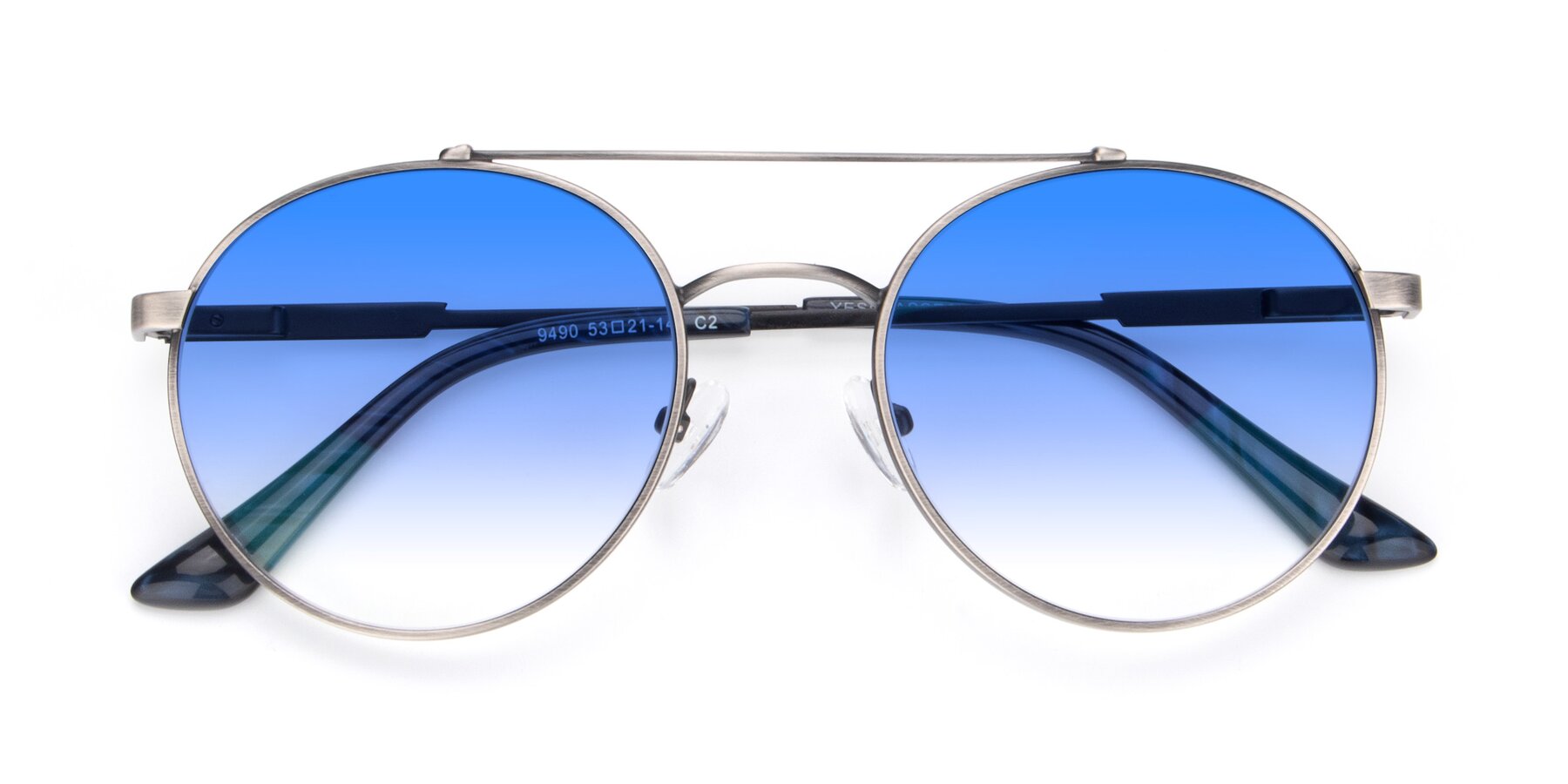 Folded Front of 9490 in Antique Gunmetal with Blue Gradient Lenses