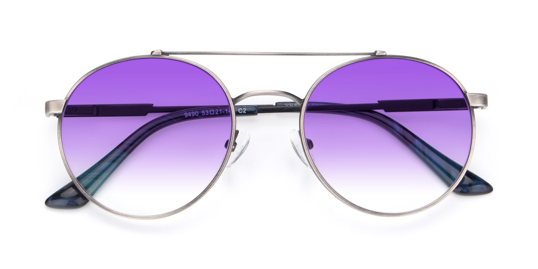 Folded Front of 9490 in Antique Gunmetal with Purple Gradient Lenses