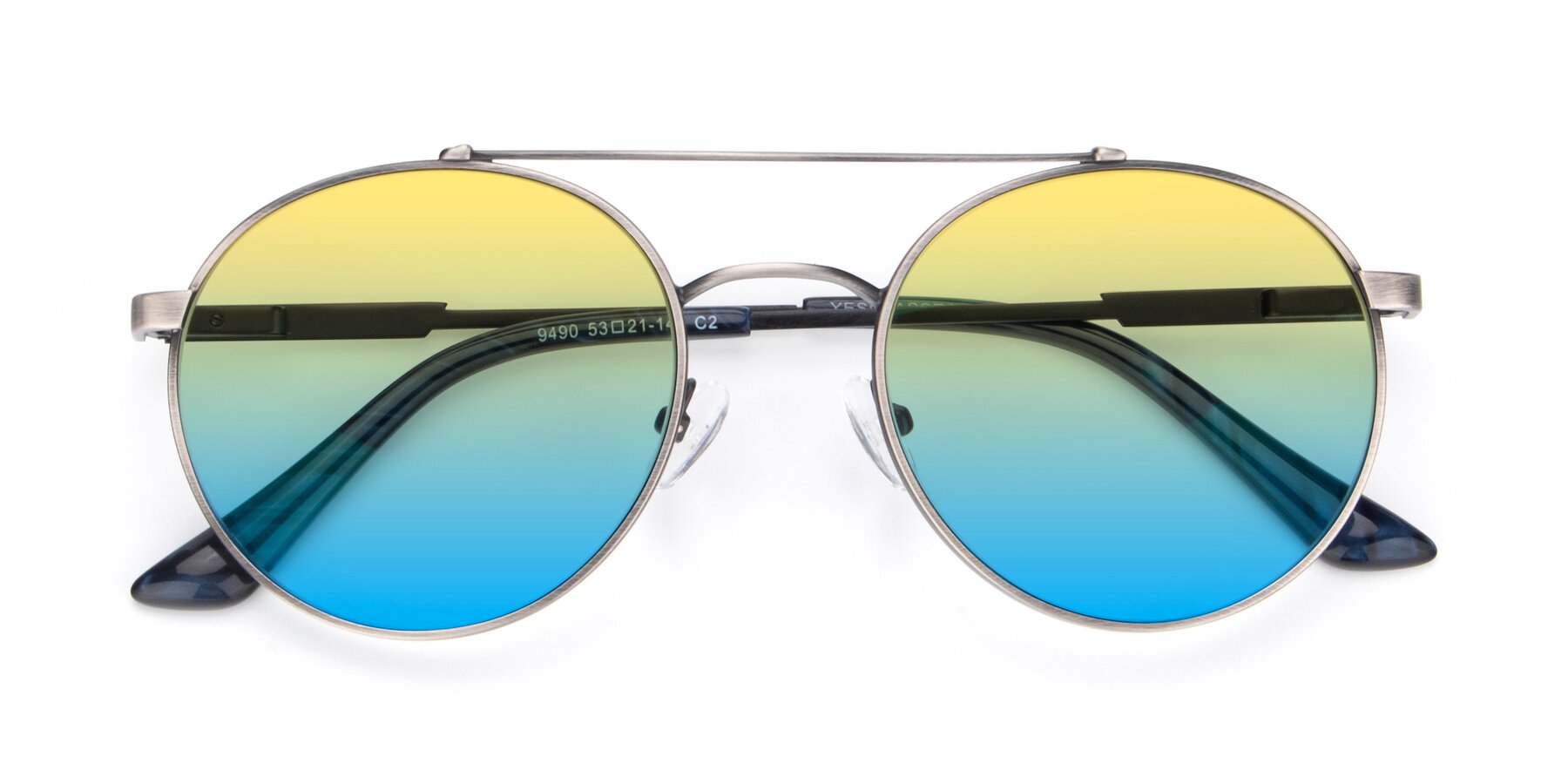 Folded Front of 9490 in Antique Gunmetal with Yellow / Blue Gradient Lenses