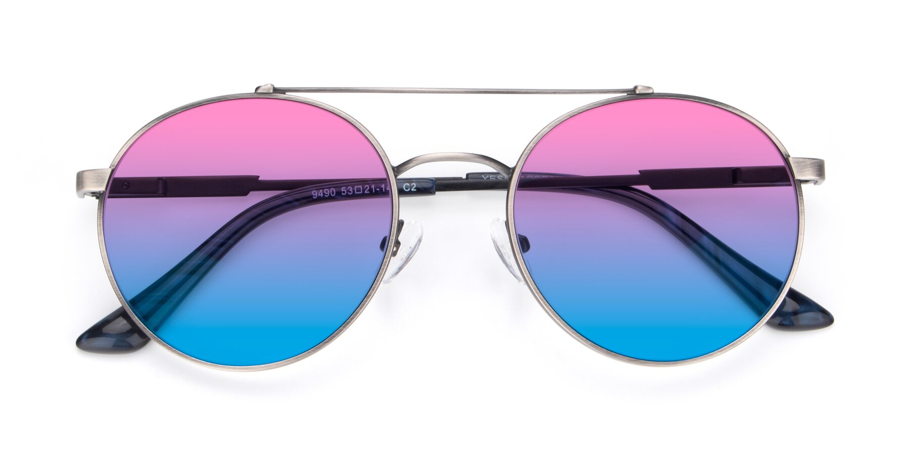 Folded Front of 9490 in Antique Gunmetal with Pink / Blue Gradient Lenses