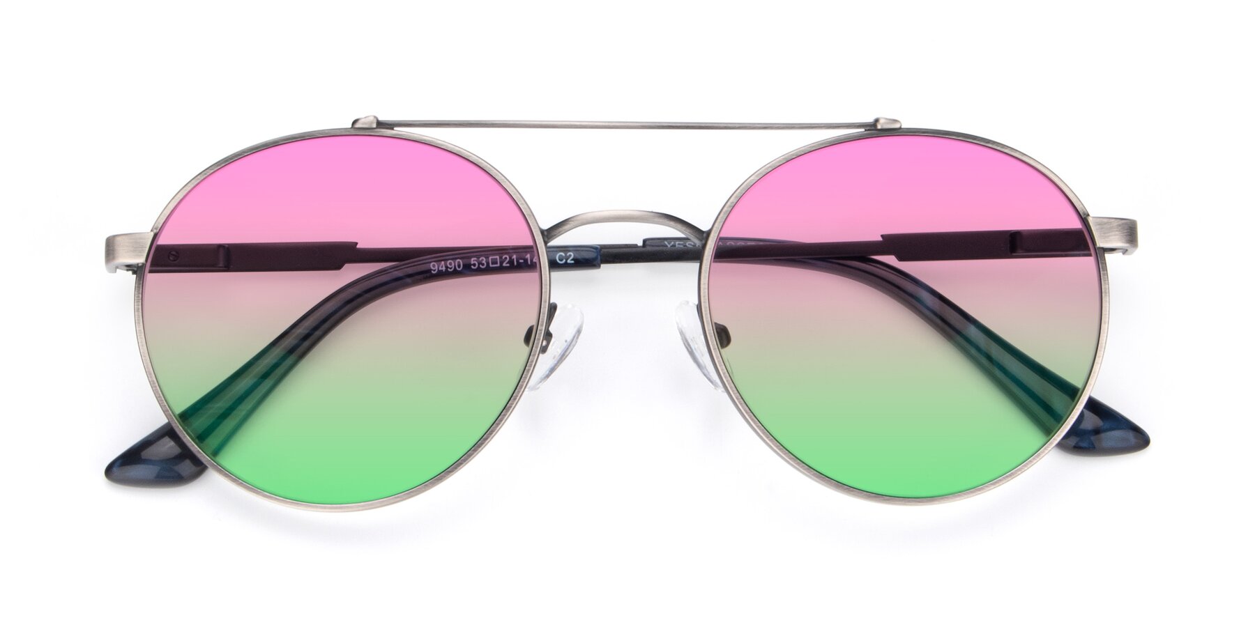 Folded Front of 9490 in Antique Gunmetal with Pink / Green Gradient Lenses