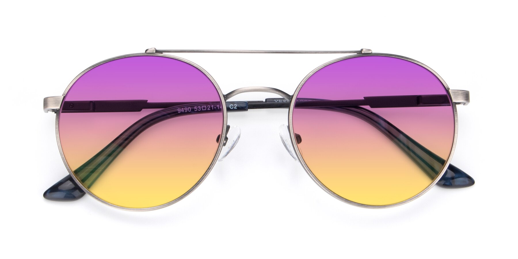 Folded Front of 9490 in Antique Gunmetal with Purple / Yellow Gradient Lenses