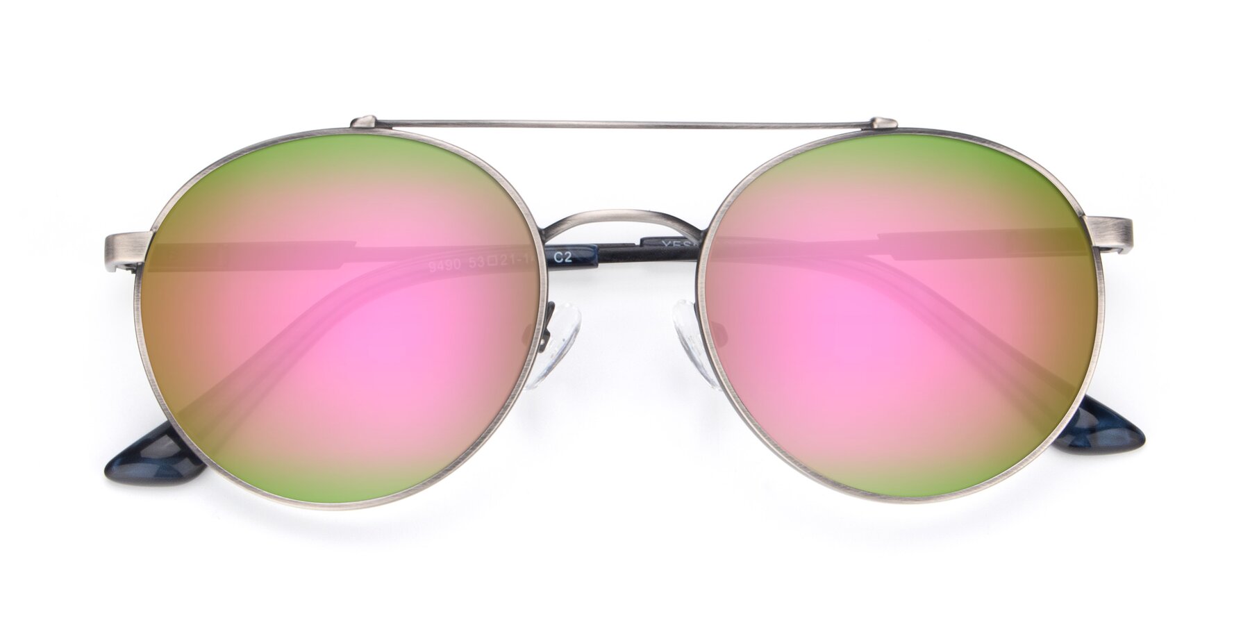 Folded Front of 9490 in Antique Gunmetal with Pink Mirrored Lenses