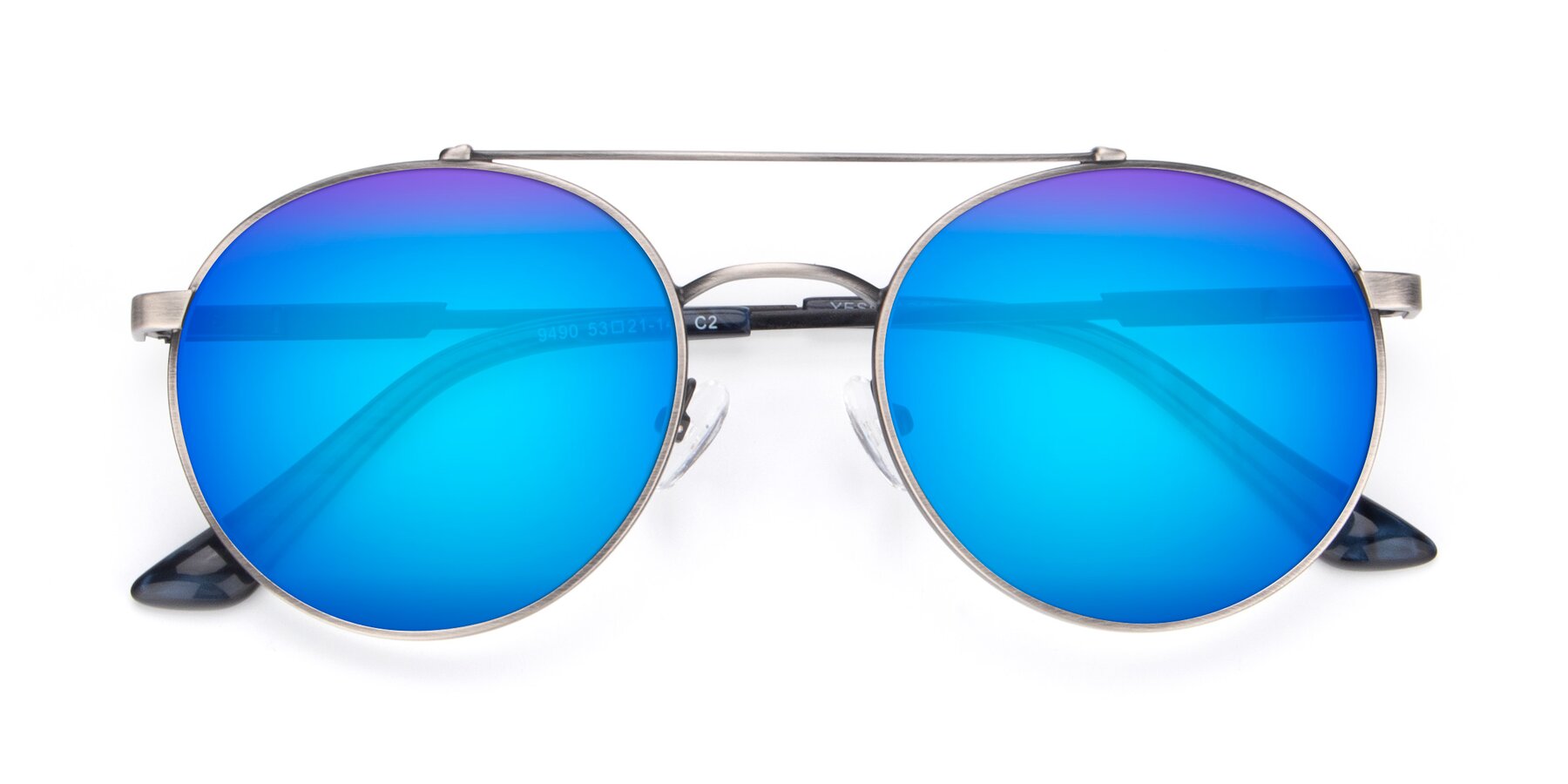 Folded Front of 9490 in Antique Gunmetal with Blue Mirrored Lenses