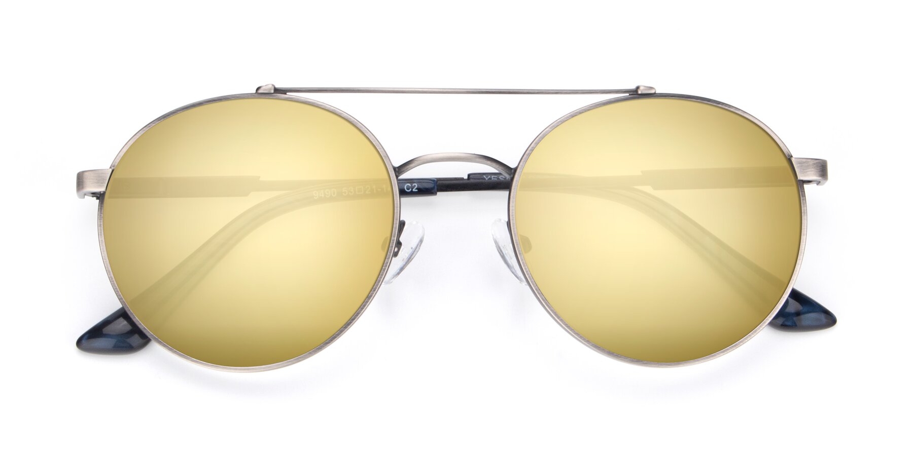 Folded Front of 9490 in Antique Gunmetal with Gold Mirrored Lenses