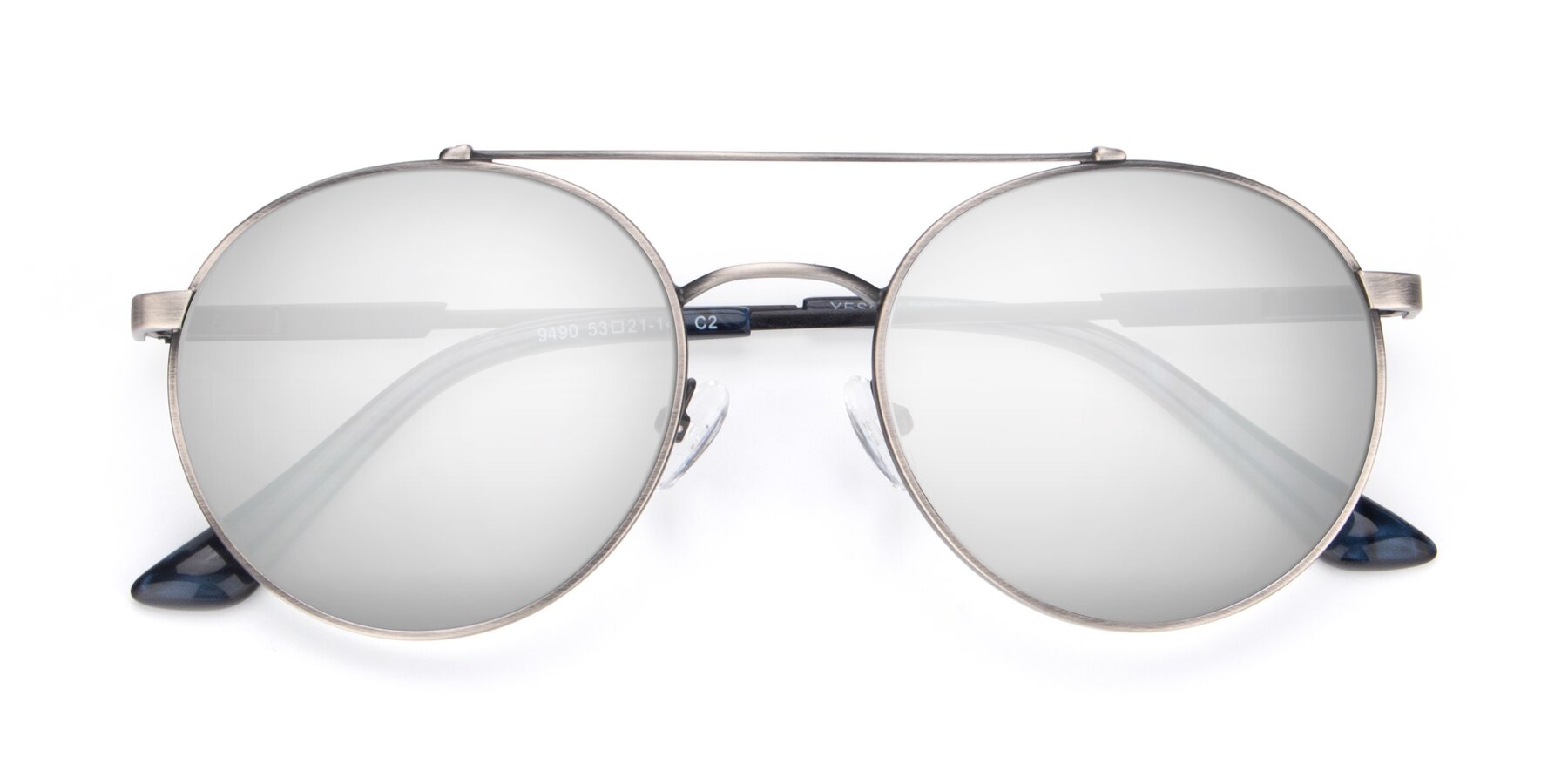 Folded Front of 9490 in Antique Gunmetal with Silver Mirrored Lenses