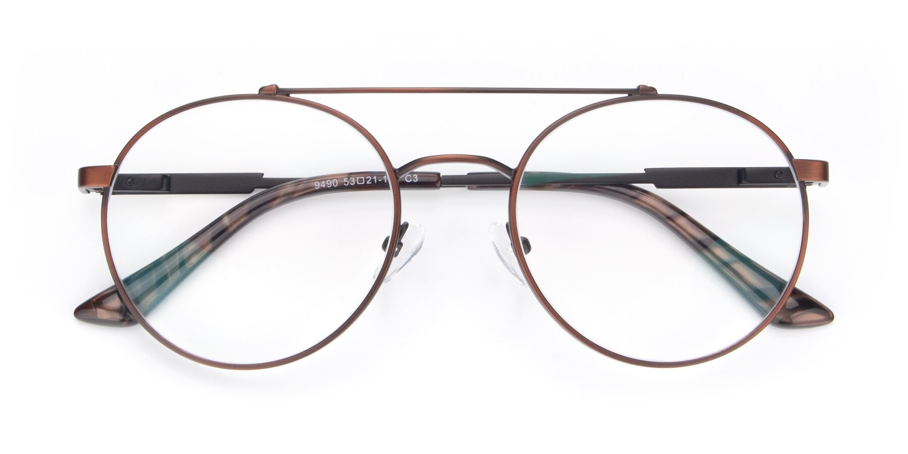 Folded Front of 9490 in Antique Brown with Clear Reading Eyeglass Lenses