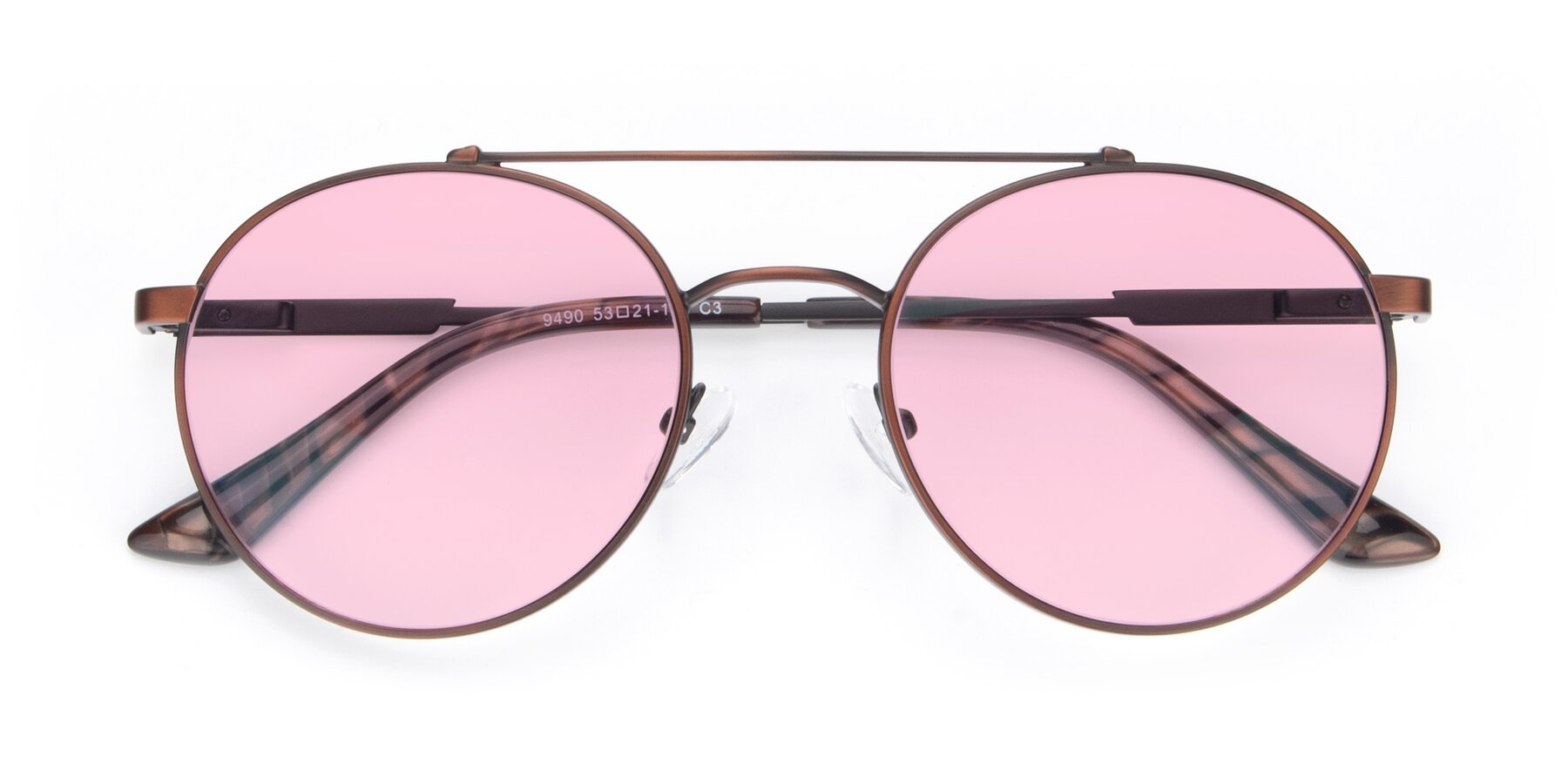 Folded Front of 9490 in Antique Brown with Light Pink Tinted Lenses