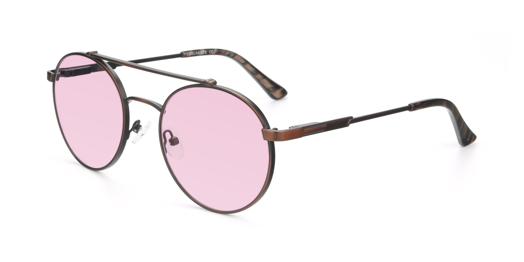 Angle of 9490 in Antique Brown with Light Pink Tinted Lenses
