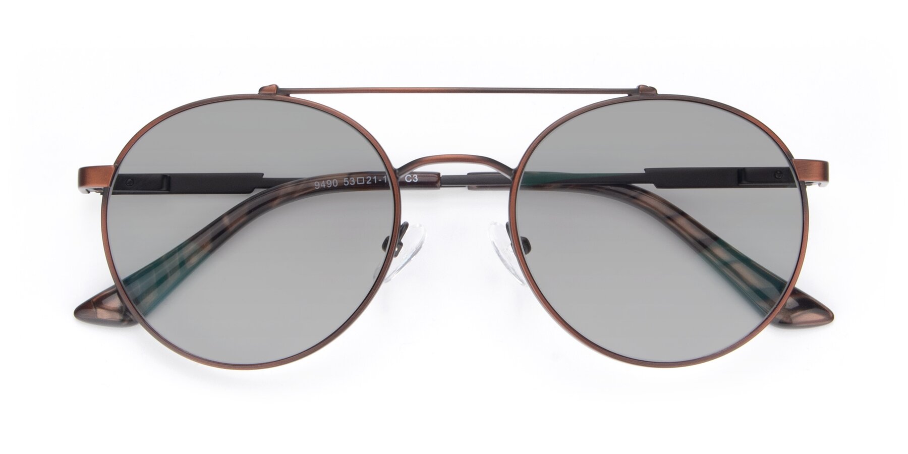 Folded Front of 9490 in Antique Brown with Light Gray Tinted Lenses